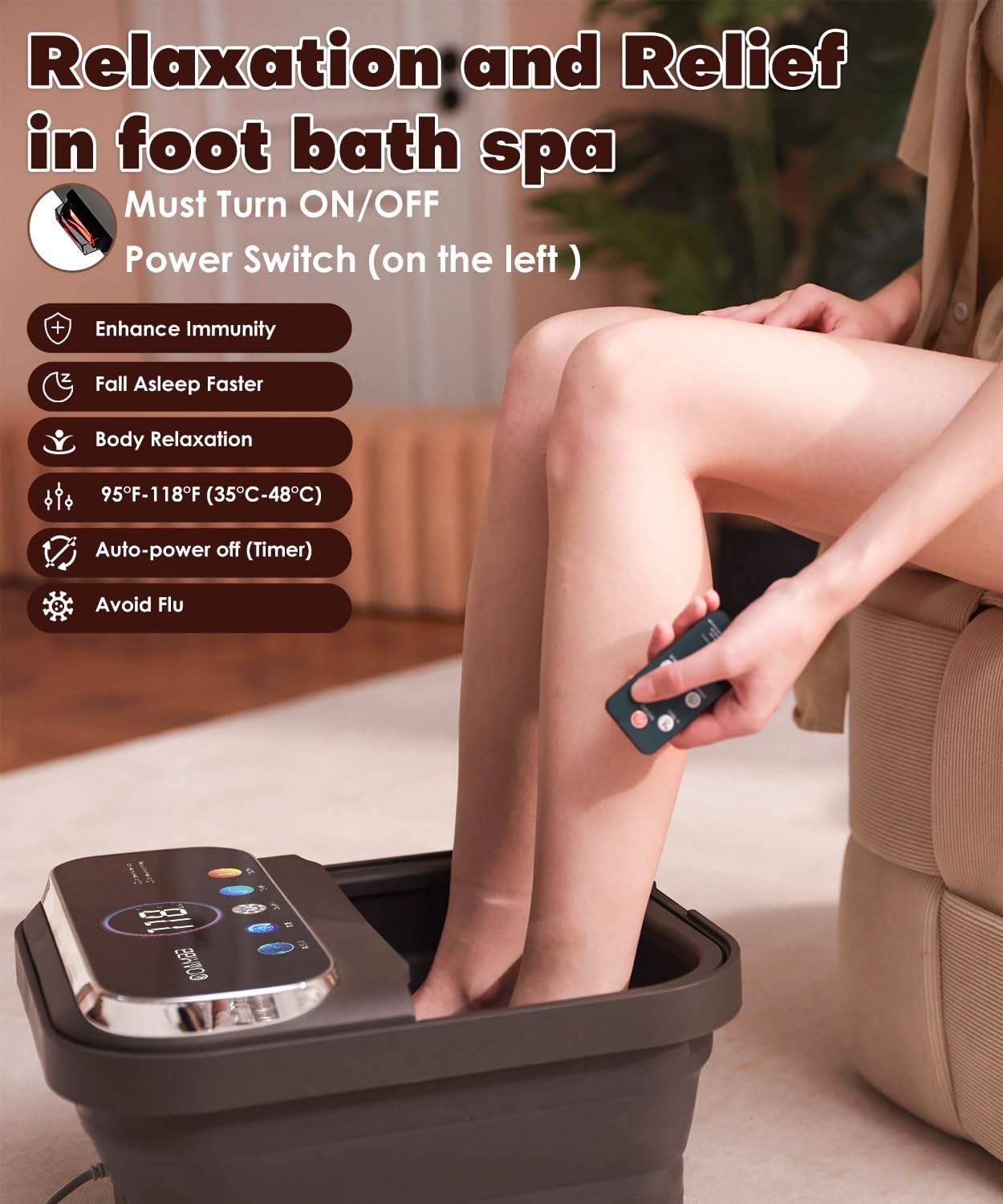 ORANGLES Foot Spa Massager Collapsible Bubble Heat Touch Screen with 6 Rollers for Relaxation - high resolution display - exposing craftsmanship - Image 2 of 5 | built for everyone | Foot Spa Massager Collapsible Bubble Heat Touch Screen with 6 Rollers for Relaxation for sale Georgia | Free Shipping ORANGLES