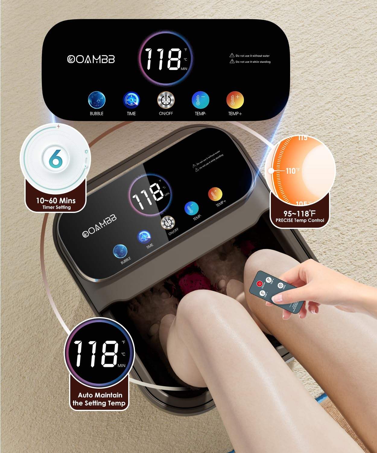 ORANGLES Foot Spa Massager Collapsible Bubble Heat Touch Screen with 6 Rollers for Relaxation - angled perspective - presenting advantages - Image 4 of 5 | fits any environment | Purchase Foot Spa Massager Collapsible Bubble Heat Touch Screen with 6 Rollers for Relaxation Michigan | Free Shipping ORANGLES