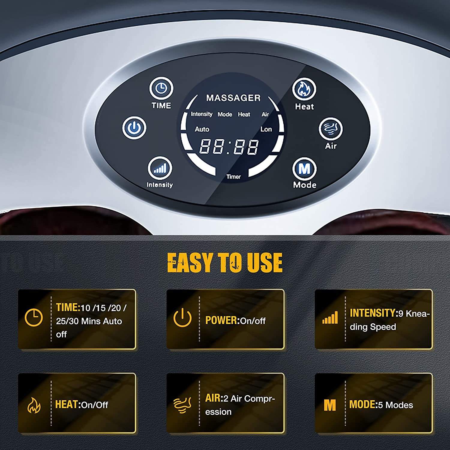 ORANGLES Shiatsu Foot Massager Air Compression with Adjustable Modes for Pain Relief and Circulation - detailed closeup view - illustrating benefits - Image 3 of 6 | created for all | Shop Shiatsu Foot Massager Air Compression with Adjustable Modes for Pain Relief and Circulation North Carolina | Free Shipping ORANGLES