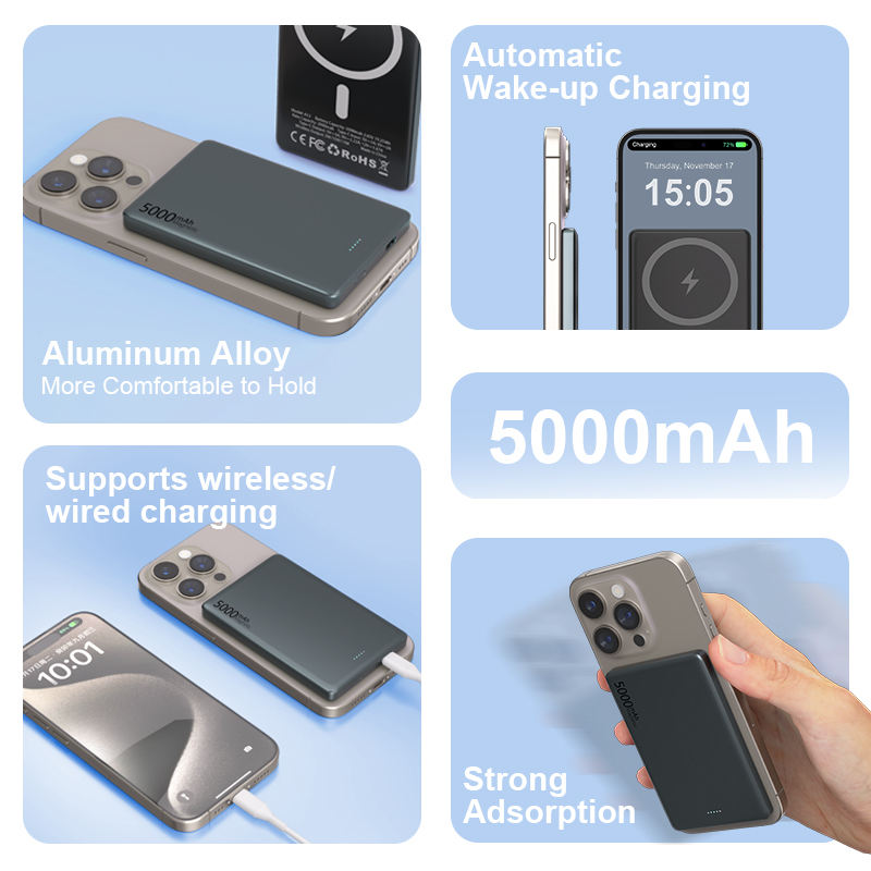 ORANGLES Ultra Slim Mag Wireless Power Bank – 5000mAh Metal Battery Pack - full product showcase - displaying specifications - Image 5 of 6 | adapts to any space | Ultra Slim Mag Wireless Power Bank – 5000mAh Metal Battery Pack deal New Jersey | Free Shipping ORANGLES