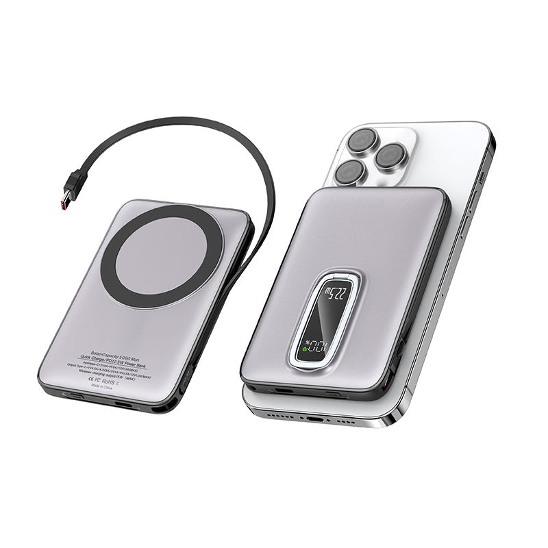 10000mAh Magnetic Wireless Power Bank – PD 22.5W with Built‑in Cable & Stand