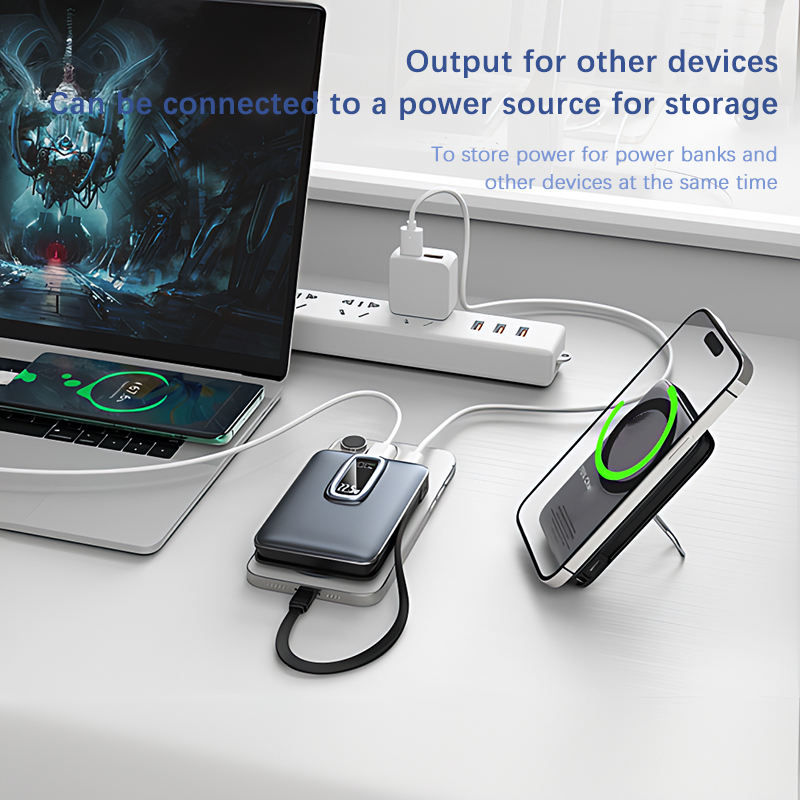 ORANGLES 10000mAh Magnetic Wireless Power Bank – PD 22.5W with Built‑in Cable & Stand - angled perspective - presenting advantages - Image 4 of 5 | fits any environment | Purchase 10000mAh Magnetic Wireless Power Bank – PD 22.5W with Built‑in Cable & Stand Michigan | Free Shipping ORANGLES