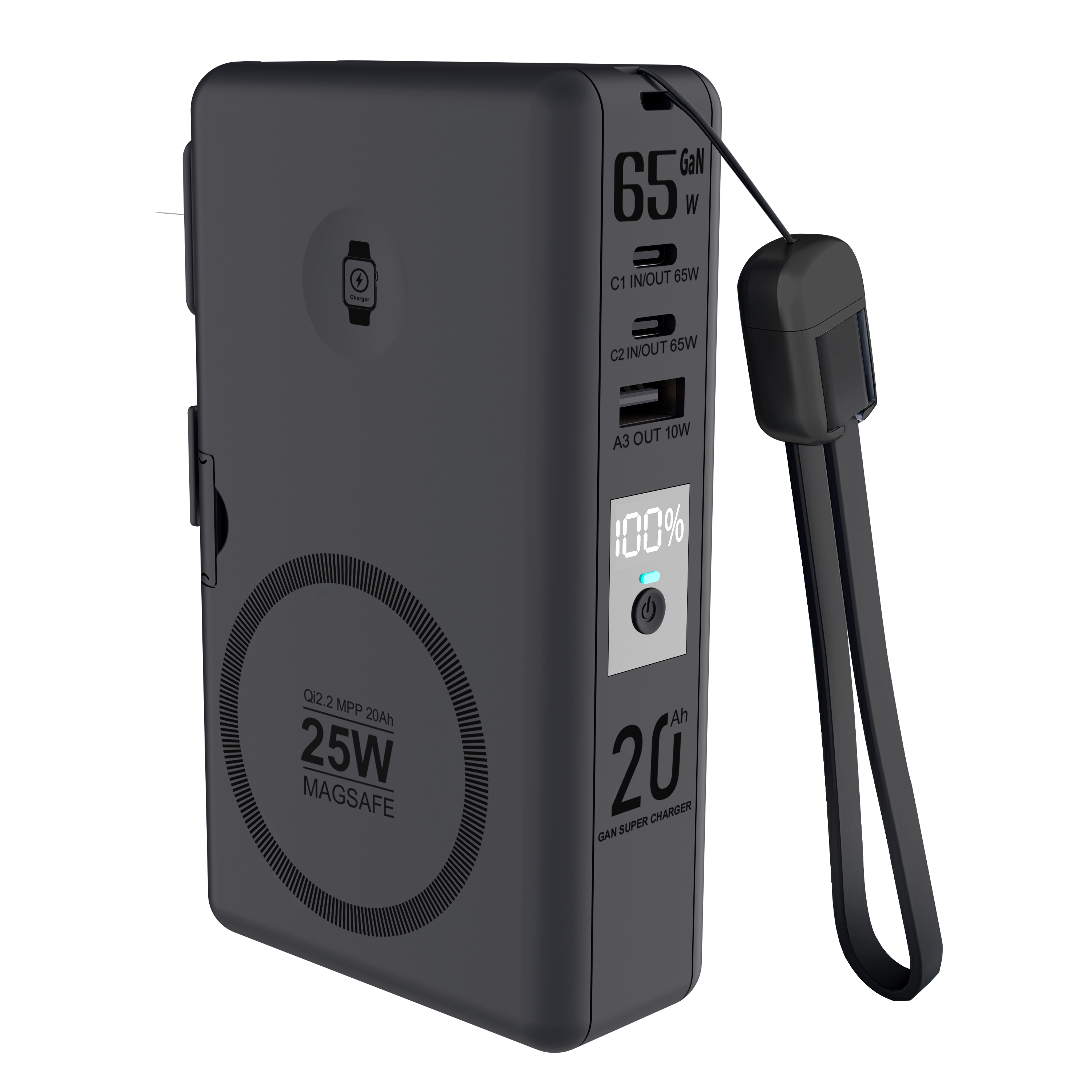 65W 6‑in‑1 Laptop Power Bank – 20000mAh Magnetic Wireless Charger with AC Plug