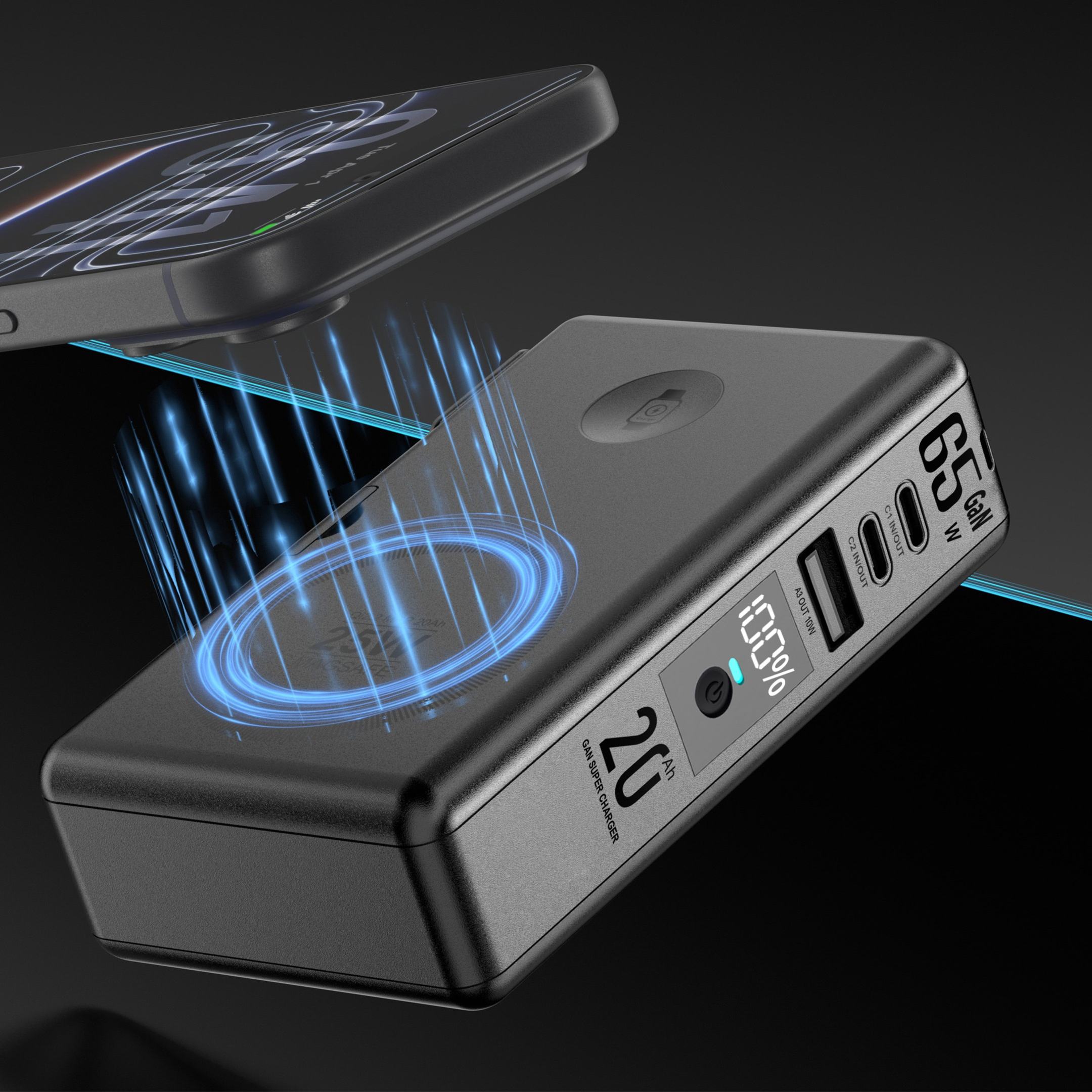 ORANGLES 65W 6‑in‑1 Laptop Power Bank – 20000mAh Magnetic Wireless Charger with AC Plug - high resolution display - exposing craftsmanship - Image 2 of 5 | built for everyone | 65W 6‑in‑1 Laptop Power Bank – 20000mAh Magnetic Wireless Charger with AC Plug for sale Georgia | Free Shipping ORANGLES