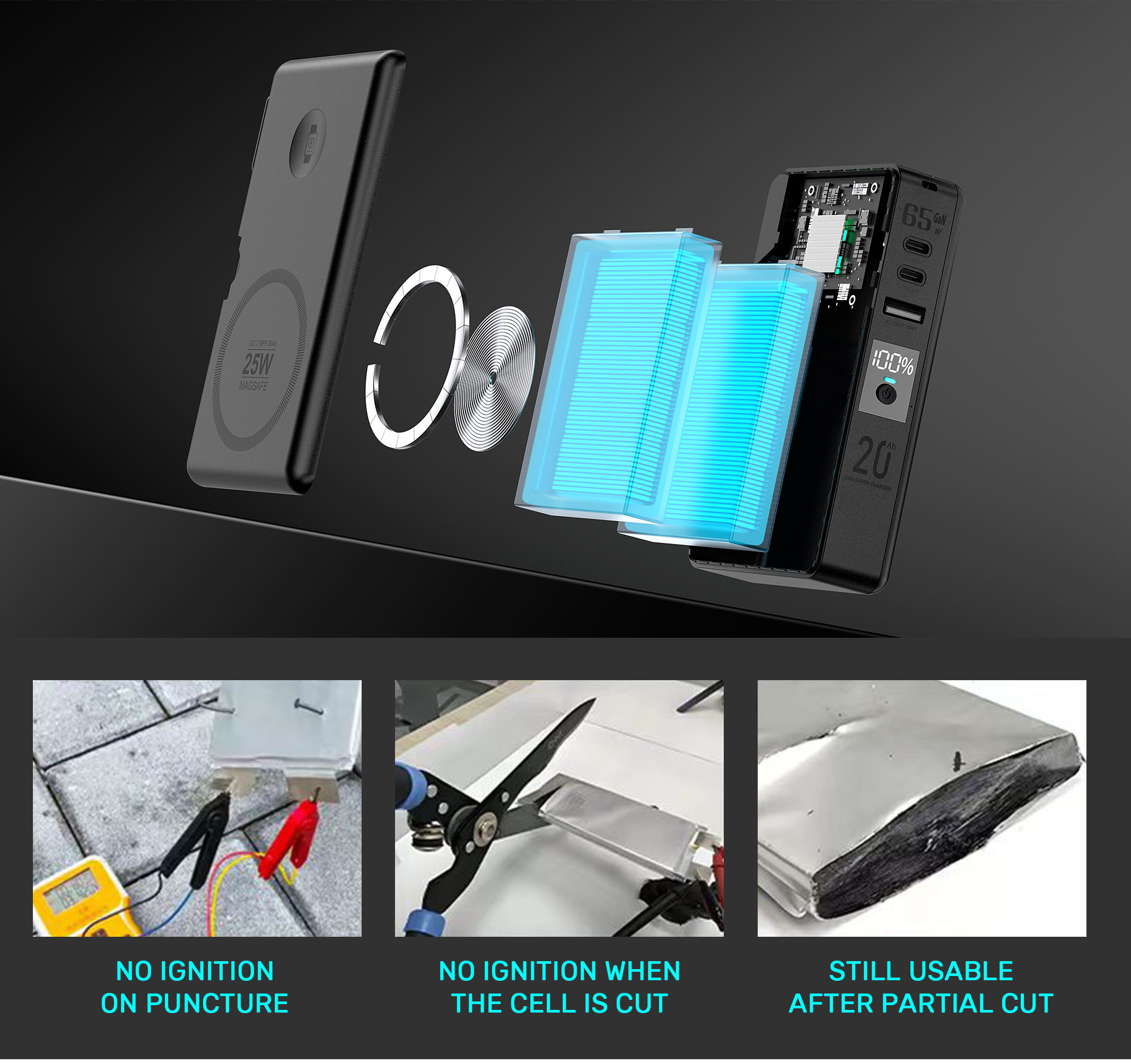 ORANGLES 65W 6‑in‑1 Laptop Power Bank – 20000mAh Magnetic Wireless Charger with AC Plug - full product showcase - displaying specifications - Image 5 of 5 | adapts to any space | 65W 6‑in‑1 Laptop Power Bank – 20000mAh Magnetic Wireless Charger with AC Plug deal New Jersey | Free Shipping ORANGLES