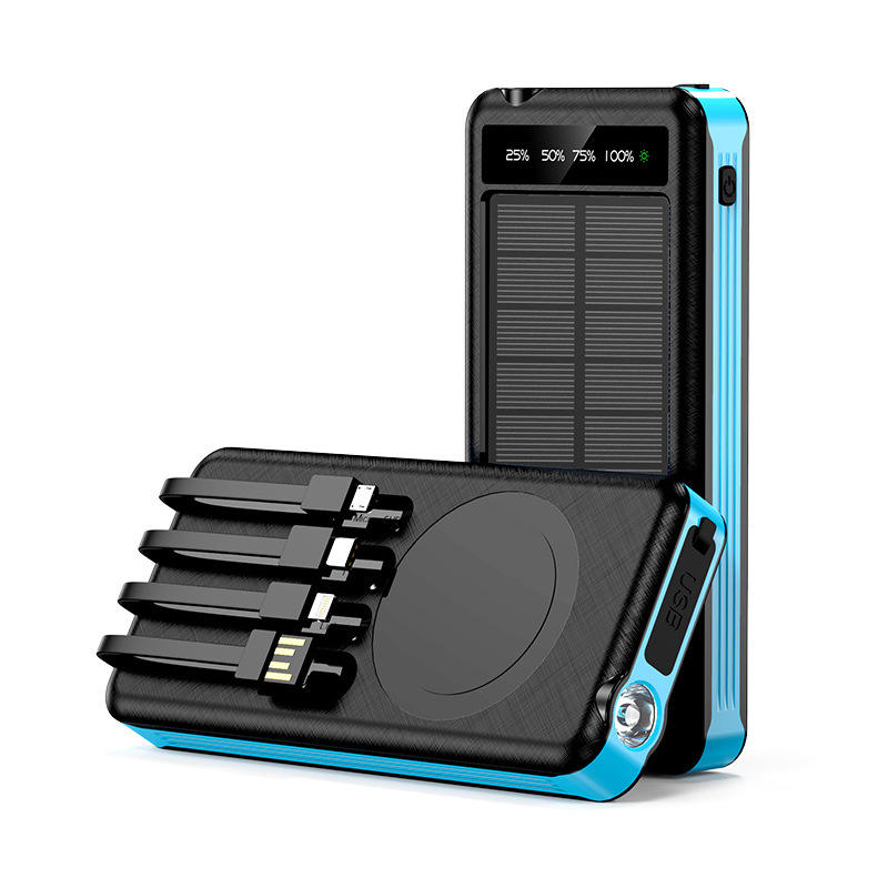 10,000mAh Solar Power Bank – Wireless Waterproof Charger with Built‑in Cable