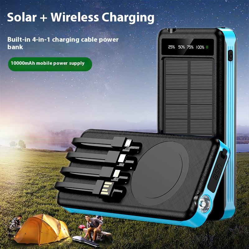 ORANGLES 10,000mAh Solar Power Bank – Wireless Waterproof Charger with Built‑in Cable - detailed closeup view - illustrating benefits - Image 3 of 4 | created for all | Shop 10,000mAh Solar Power Bank – Wireless Waterproof Charger with Built‑in Cable North Carolina | Free Shipping ORANGLES