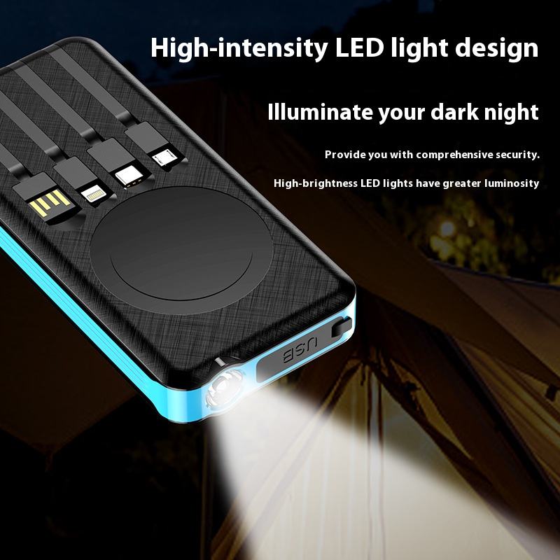 ORANGLES 10,000mAh Solar Power Bank – Wireless Waterproof Charger with Built‑in Cable - angled perspective - presenting advantages - Image 4 of 4 | fits any environment | Purchase 10,000mAh Solar Power Bank – Wireless Waterproof Charger with Built‑in Cable Michigan | Free Shipping ORANGLES