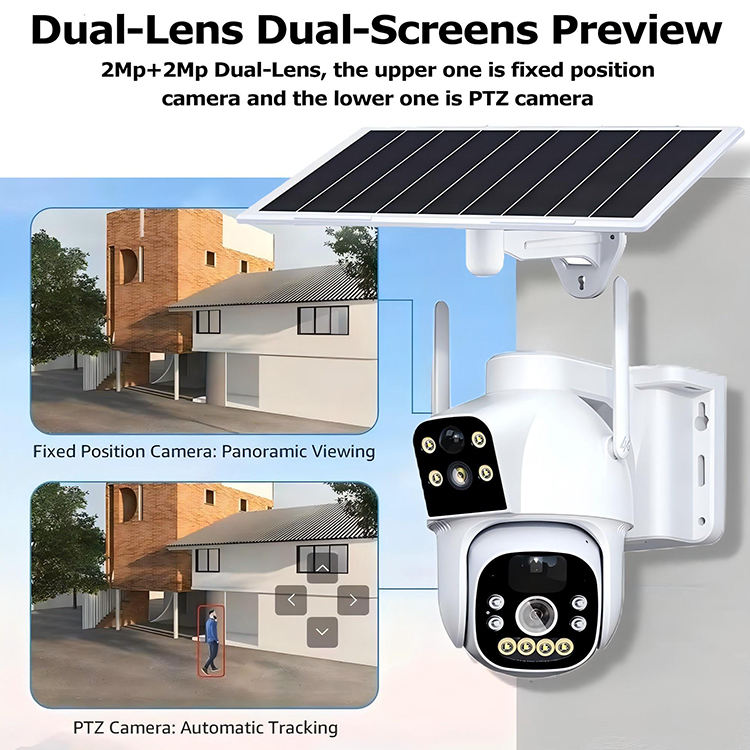 ORANGLES Dual Lens Solar PTZ WiFi Security Camera – Outdoor Motion Detection with Memory Card Storage - detailed closeup view - illustrating benefits - Image 3 of 5 | created for all | Shop Dual Lens Solar PTZ WiFi Security Camera – Outdoor Motion Detection with Memory Card Storage North Carolina | Free Shipping ORANGLES