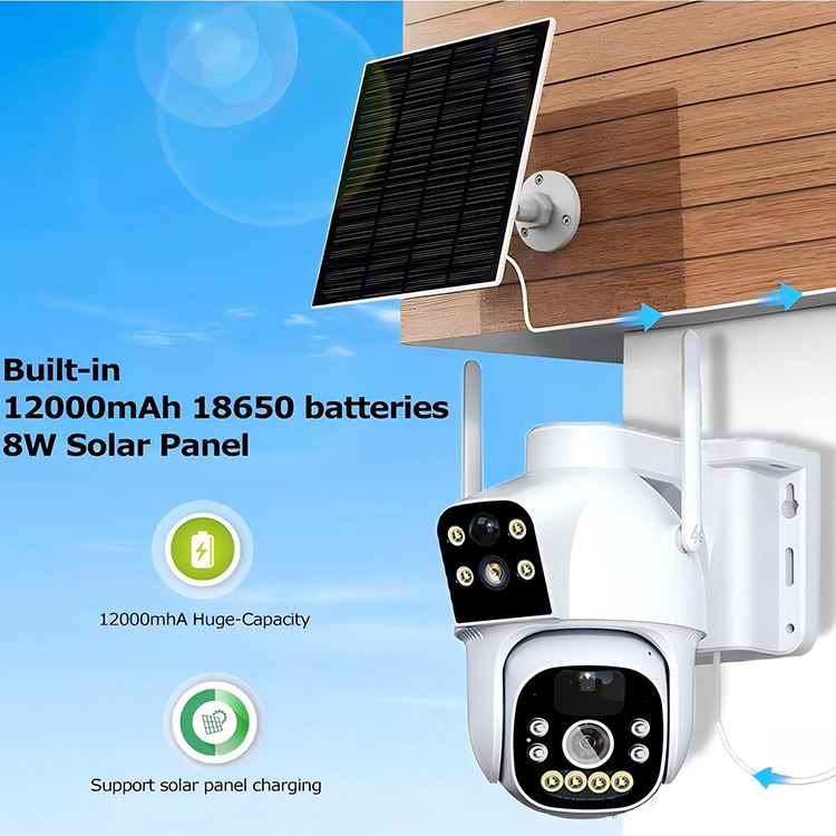 ORANGLES Dual Lens Solar PTZ WiFi Security Camera – Outdoor Motion Detection with Memory Card Storage - full product showcase - displaying specifications - Image 5 of 5 | adapts to any space | Dual Lens Solar PTZ WiFi Security Camera – Outdoor Motion Detection with Memory Card Storage deal New Jersey | Free Shipping ORANGLES