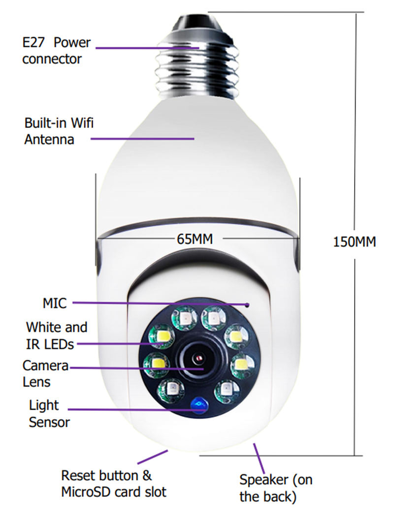 ORANGLES 1080P PTZ WiFi Light Bulb Camera – Full Color Night Vision with Auto Tracking & Two‑Way Talk - detailed closeup view - illustrating benefits - Image 3 of 5 | created for all | Shop 1080P PTZ WiFi Light Bulb Camera – Full Color Night Vision with Auto Tracking & Two‑Way Talk North Carolina | Free Shipping ORANGLES