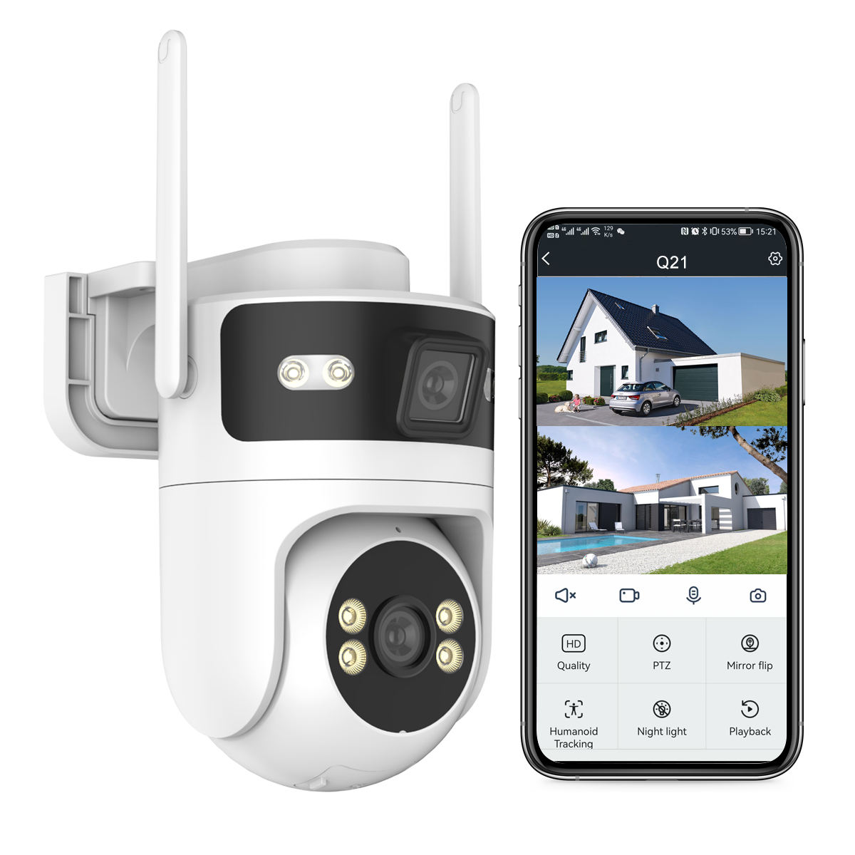 2MP WiFi Dual Lens PTZ Security Camera – Outdoor CCTV with Human Detection & Two‑Way Audio