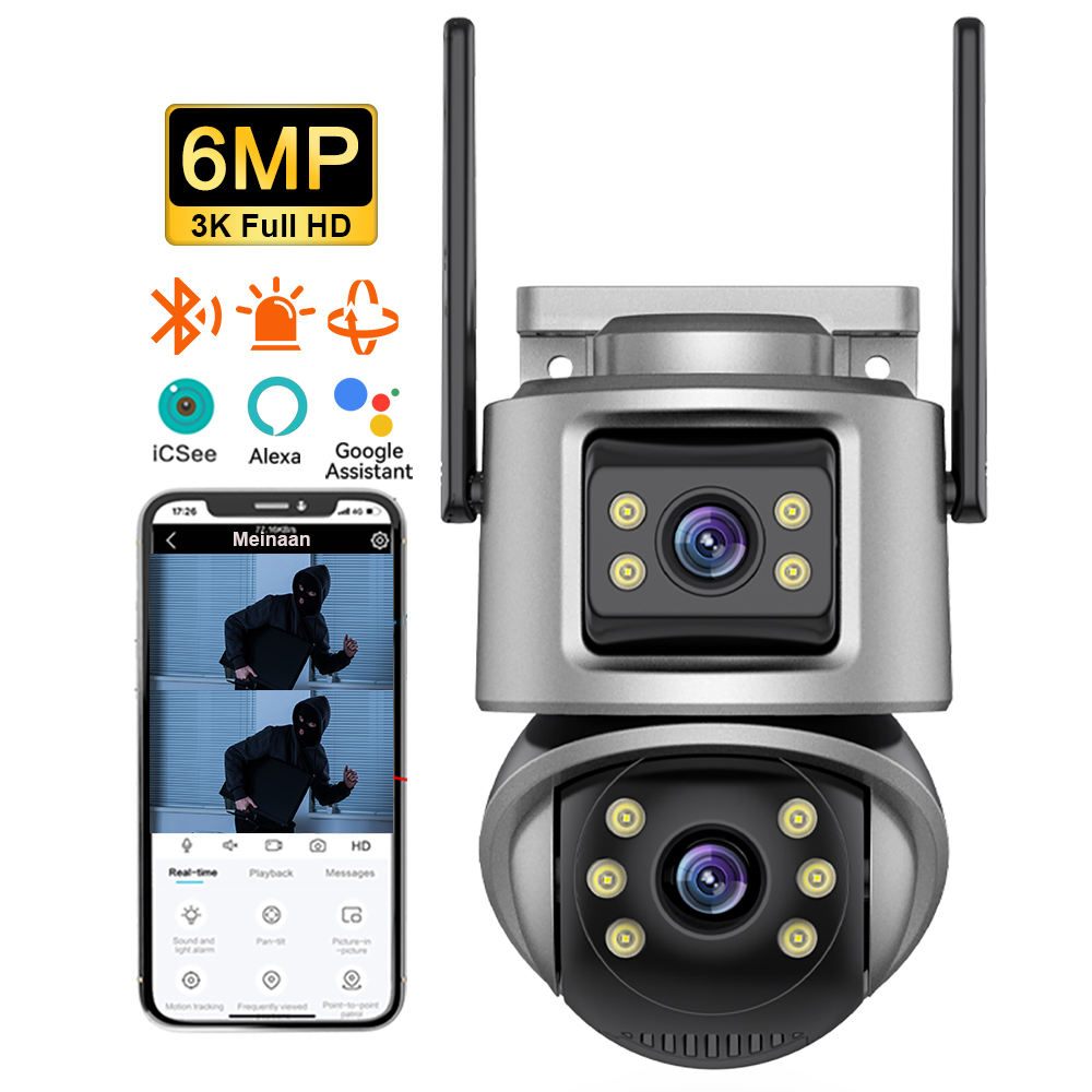 6MP WiFi Dual Lens PTZ Security Camera – Alexa ONVIF Smart Outdoor CCTV with Color Night Vision