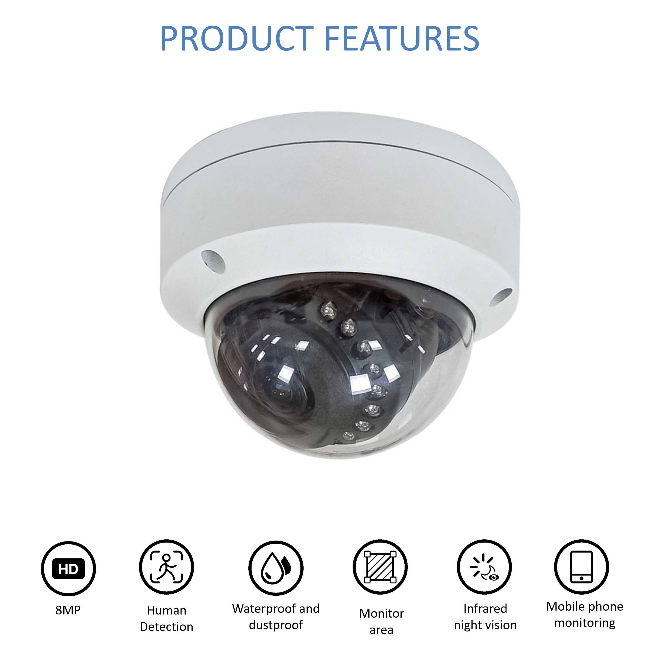 ORANGLES 8MP 4K POE Dome Security Camera – Outdoor IP CCTV with Night Vision - angled perspective - presenting advantages - Image 4 of 4 | fits any environment | Purchase 8MP 4K POE Dome Security Camera – Outdoor IP CCTV with Night Vision Michigan | Free Shipping ORANGLES