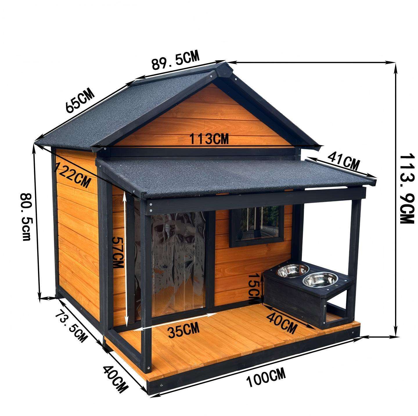 ORANGLES Luxury Wooden Outdoor Dog Kennel – Large Pet House with Waterproof Snowproof Roof - detailed closeup view - illustrating benefits - Image 3 of 4 | created for all | Shop Luxury Wooden Outdoor Dog Kennel – Large Pet House with Waterproof Snowproof Roof North Carolina | Free Shipping ORANGLES