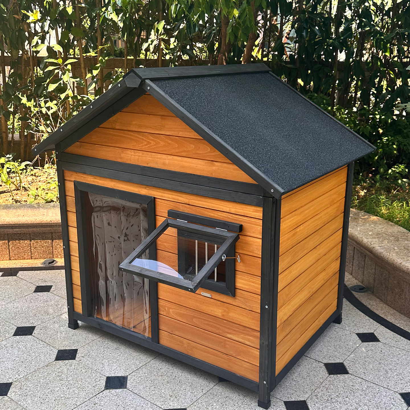 ORANGLES Luxury Wooden Outdoor Dog Kennel – Large Pet House with Waterproof Snowproof Roof - angled perspective - presenting advantages - Image 4 of 4 | fits any environment | Purchase Luxury Wooden Outdoor Dog Kennel – Large Pet House with Waterproof Snowproof Roof Michigan | Free Shipping ORANGLES