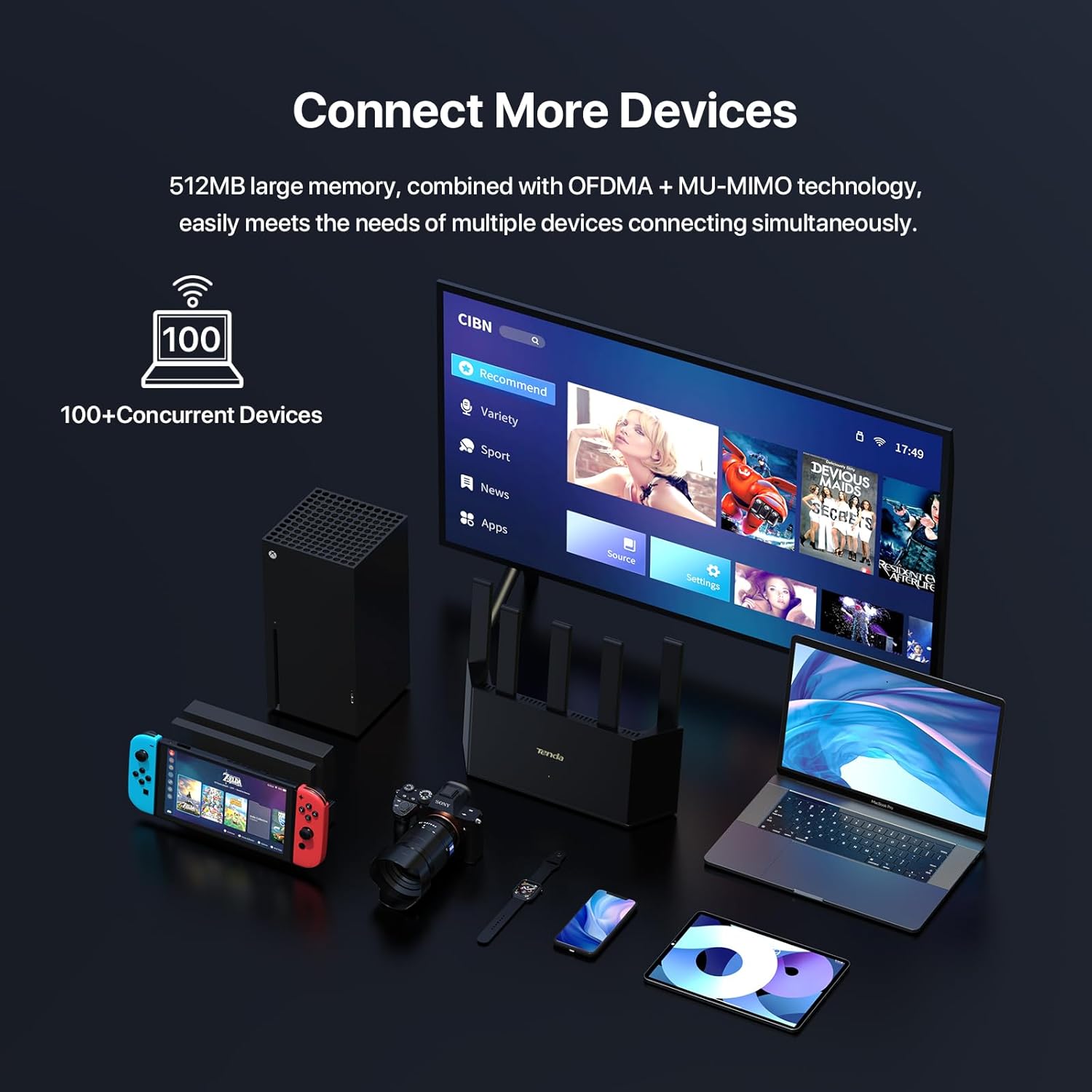 ORANGLES WiFi 7 Router Tenda BE5100 Dual Band 4323Mbps with 2.5G and 1G Ports - full product showcase - displaying specifications - Image 5 of 6 | adapts to any space | WiFi 7 Router Tenda BE5100 Dual Band 4323Mbps with 2.5G and 1G Ports deal New Jersey | Free Shipping ORANGLES