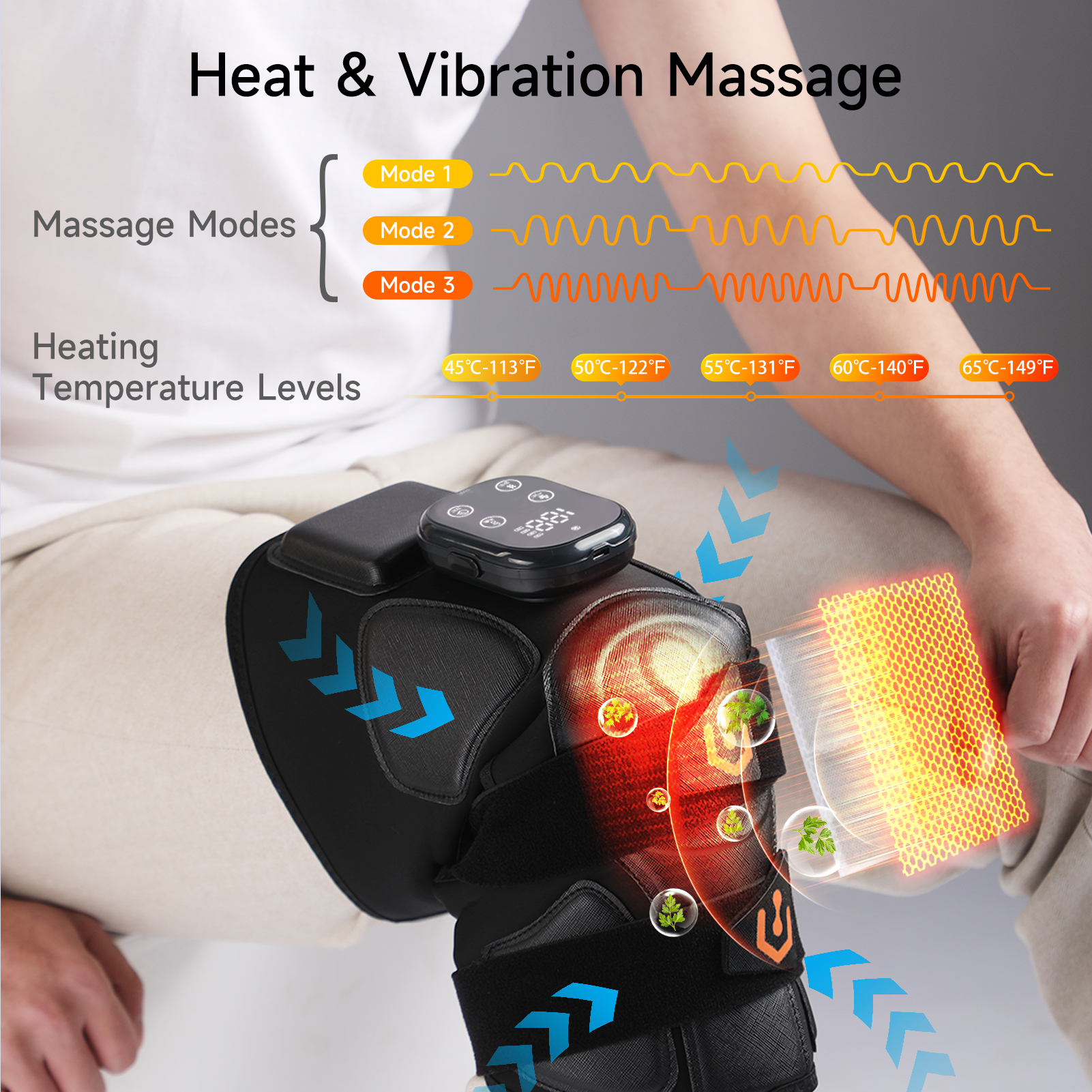 ORANGLES Knee Massager with Heat 8‑Chamber Air Compression Therapy for Pain Relief and Circulation - high resolution display - exposing craftsmanship - Image 2 of 6 | built for everyone | Knee Massager with Heat 8‑Chamber Air Compression Therapy for Pain Relief and Circulation for sale Georgia | Free Shipping ORANGLES