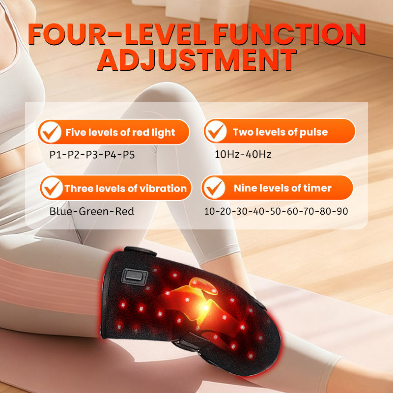 ORANGLES Knee Brace Red Light Therapy Heated Vibration Support for Pain Relief and Recovery - detailed closeup view - illustrating benefits - Image 3 of 6 | created for all | Shop Knee Brace Red Light Therapy Heated Vibration Support for Pain Relief and Recovery North Carolina | Free Shipping ORANGLES