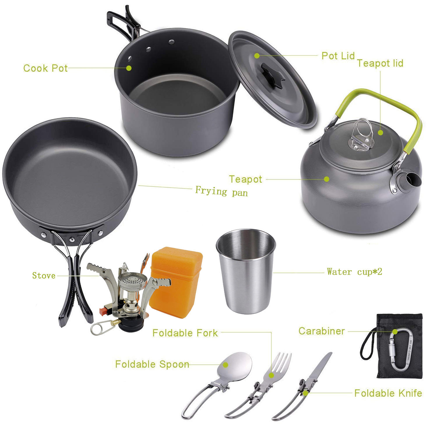 ORANGLES Camping Cookware Set | 10‑Piece Lightweight Folding Outdoor Aluminum Kitchen Gear - high resolution display - exposing craftsmanship - Image 2 of 4 | built for everyone | Camping Cookware Set | 10‑Piece Lightweight Folding Outdoor Aluminum Kitchen Gear for sale Georgia | Free Shipping ORANGLES