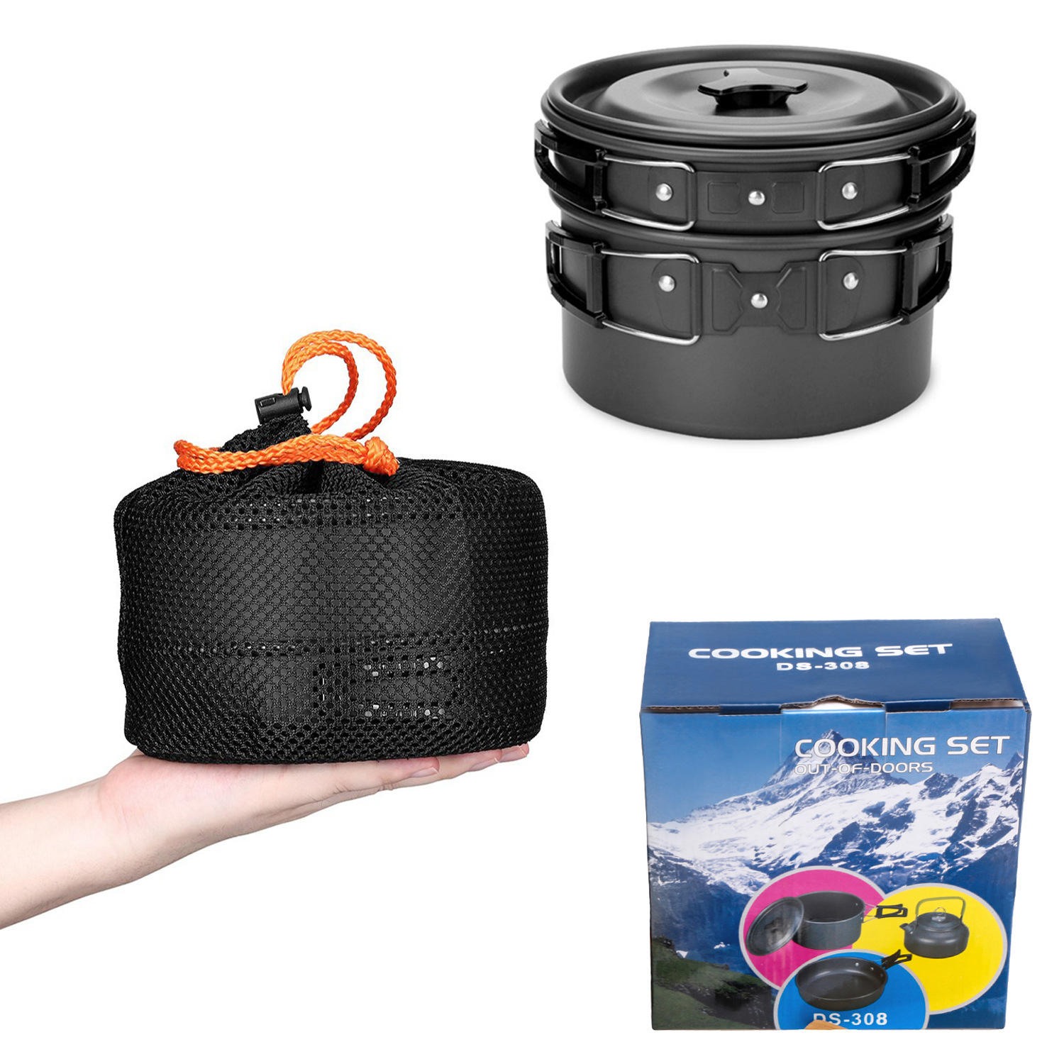 ORANGLES Camping Cookware Set | 10‑Piece Lightweight Folding Outdoor Aluminum Kitchen Gear - angled perspective - presenting advantages - Image 4 of 4 | fits any environment | Purchase Camping Cookware Set | 10‑Piece Lightweight Folding Outdoor Aluminum Kitchen Gear Michigan | Free Shipping ORANGLES