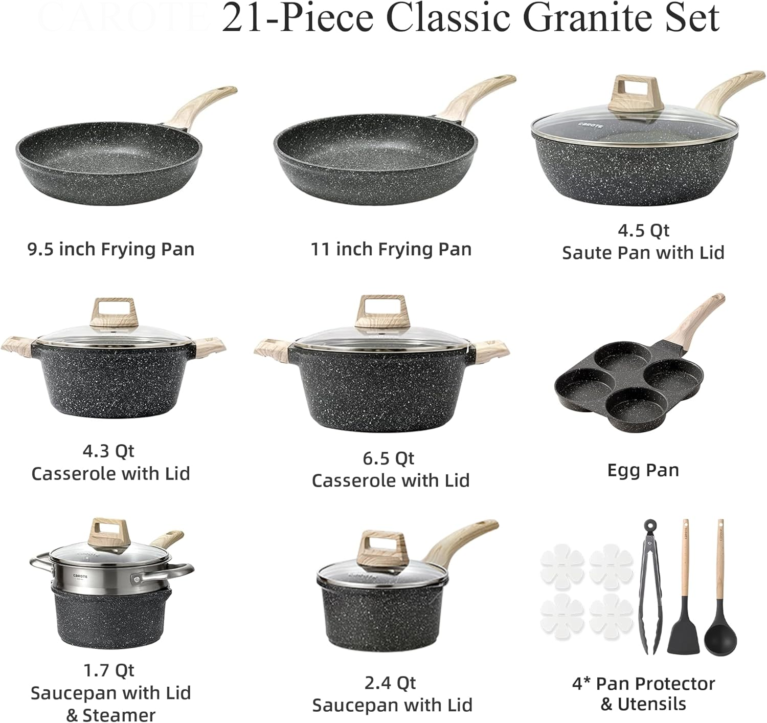 ORANGLES Non Stick Pots and Pan Set | Granite Induction Cookware with Black Finish - high resolution display - exposing craftsmanship - Image 2 of 5 | built for everyone | Non Stick Pots and Pan Set | Granite Induction Cookware with Black Finish for sale Georgia | Free Shipping ORANGLES