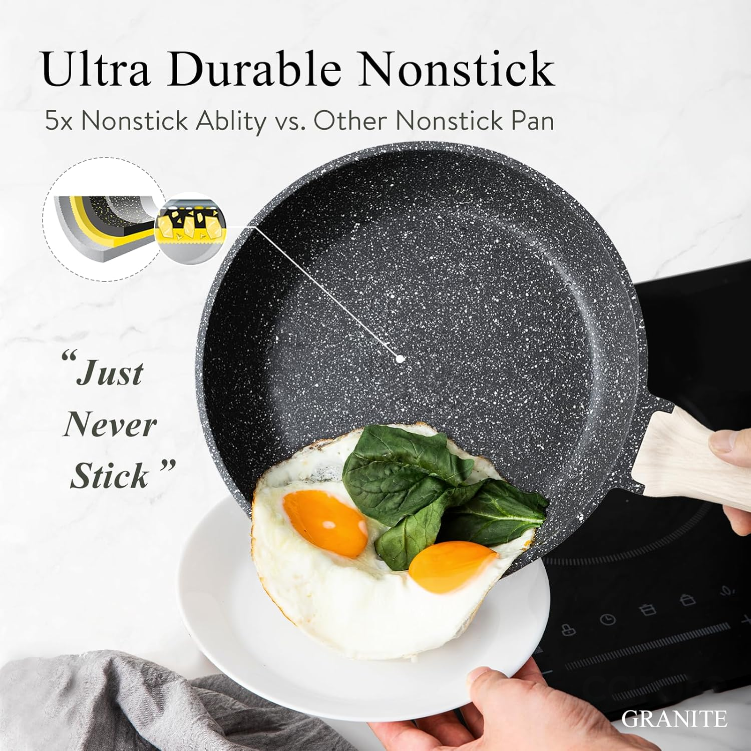ORANGLES Non Stick Pots and Pan Set | Granite Induction Cookware with Black Finish - angled perspective - presenting advantages - Image 4 of 5 | fits any environment | Purchase Non Stick Pots and Pan Set | Granite Induction Cookware with Black Finish Michigan | Free Shipping ORANGLES