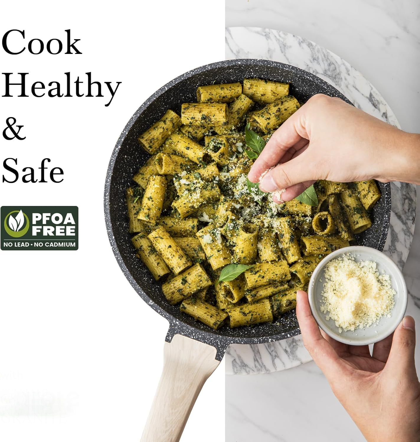 ORANGLES Non Stick Pots and Pan Set | Granite Induction Cookware with Black Finish - full product showcase - displaying specifications - Image 5 of 5 | adapts to any space | Non Stick Pots and Pan Set | Granite Induction Cookware with Black Finish deal New Jersey | Free Shipping ORANGLES