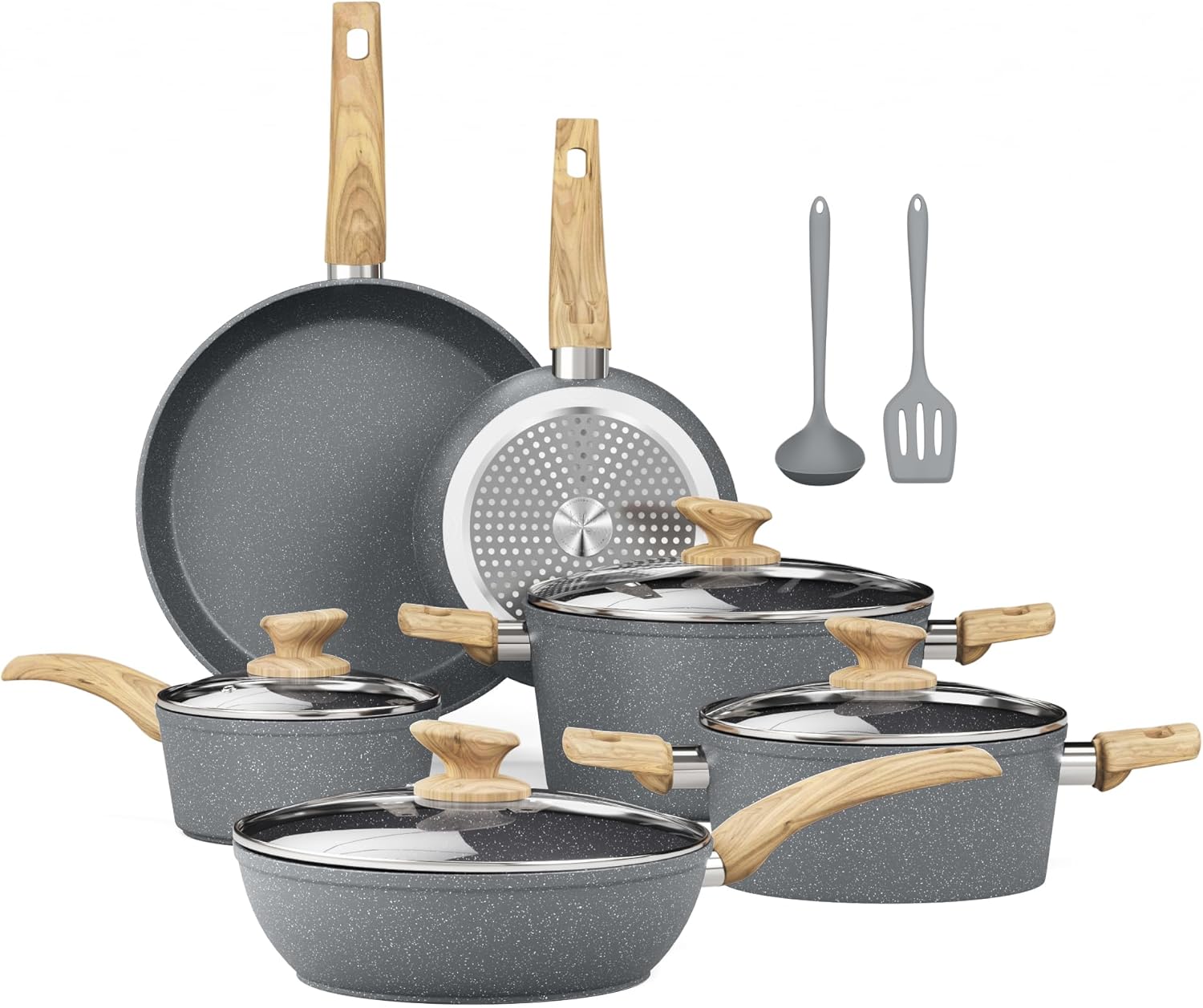 ORANGLES Cookware Sets Cooking Pots | 9‑Piece Non‑Stick Aluminum Alloy with Wooden Handles - high resolution display - exposing craftsmanship - Image 1952 of 10 | great for travel | Premium Cookware Sets Cooking Pots | 9‑Piece Non‑Stick Aluminum Alloy with Wooden Handles Pennsylvania | Free Shipping ORANGLES