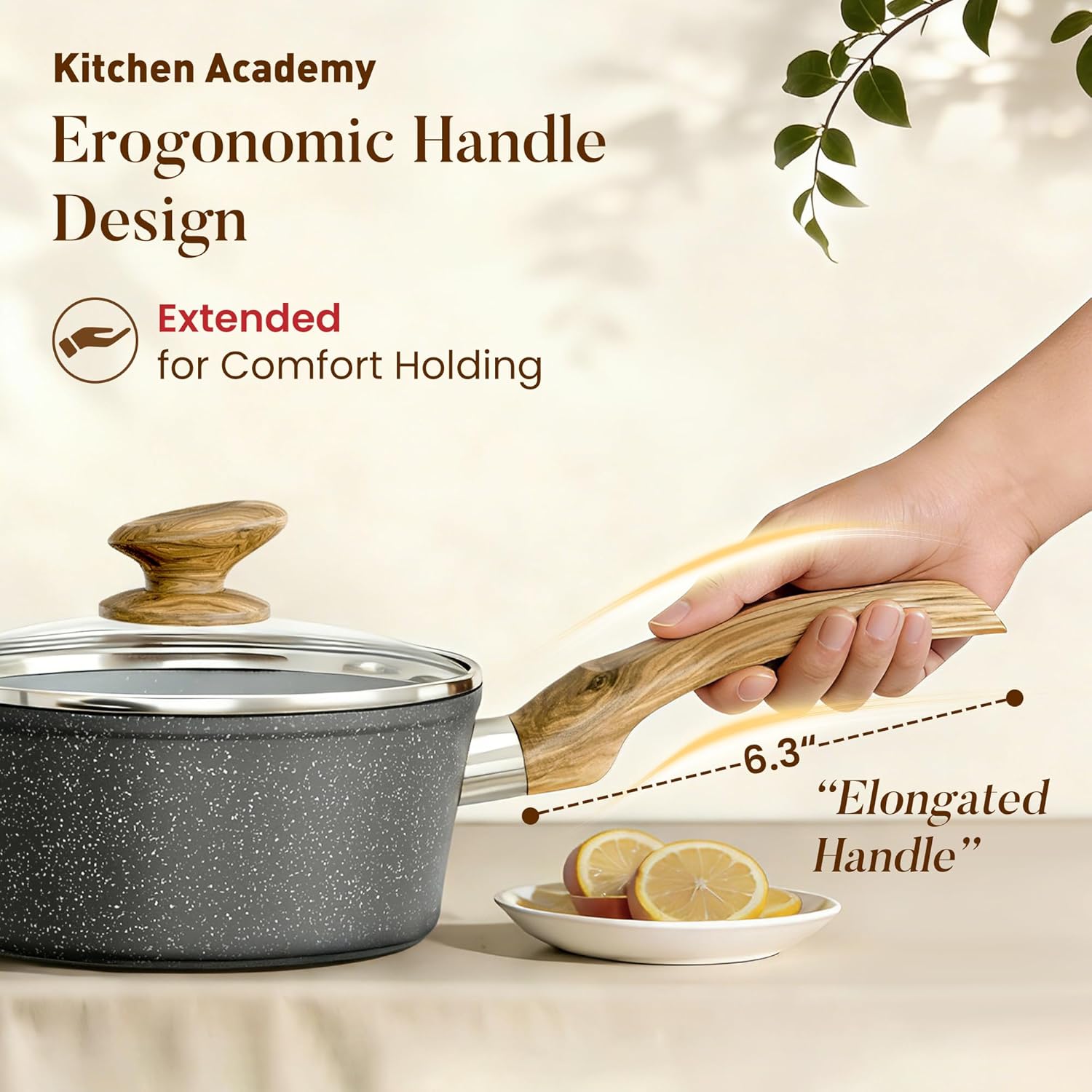 ORANGLES Cookware Sets Cooking Pots | 9‑Piece Non‑Stick Aluminum Alloy with Wooden Handles - angled perspective - presenting advantages - Image 4 of 6 | fits any environment | Purchase Cookware Sets Cooking Pots | 9‑Piece Non‑Stick Aluminum Alloy with Wooden Handles Michigan | Free Shipping ORANGLES