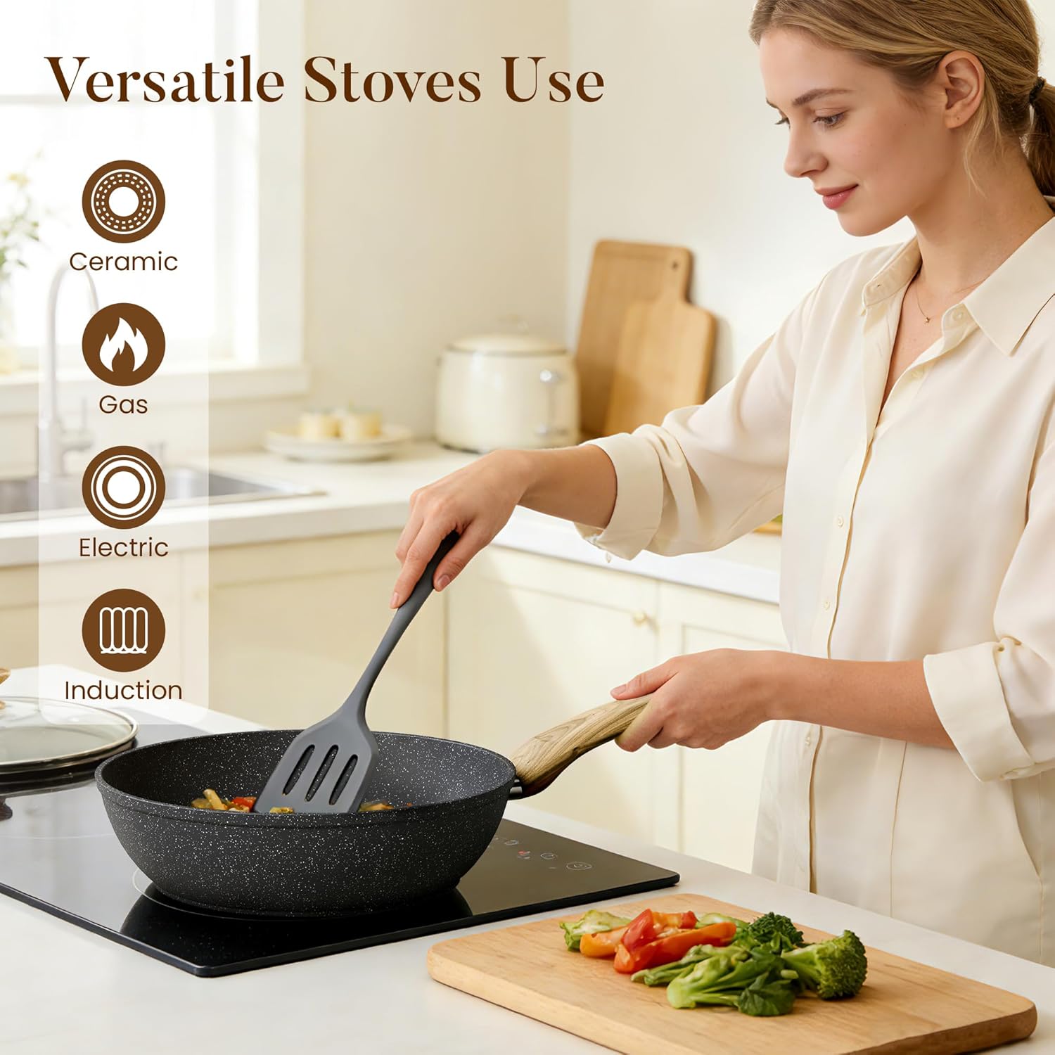 ORANGLES Cookware Sets Cooking Pots | 9‑Piece Non‑Stick Aluminum Alloy with Wooden Handles - full product showcase - displaying specifications - Image 5 of 6 | adapts to any space | Cookware Sets Cooking Pots | 9‑Piece Non‑Stick Aluminum Alloy with Wooden Handles deal New Jersey | Free Shipping ORANGLES