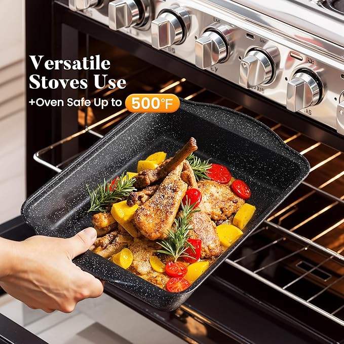 ORANGLES Nonstick Cookware Set | 30‑Piece Granite Black Aluminum Cooking Collection - detailed closeup view - illustrating benefits - Image 3 of 5 | created for all | Shop Nonstick Cookware Set | 30‑Piece Granite Black Aluminum Cooking Collection North Carolina | Free Shipping ORANGLES