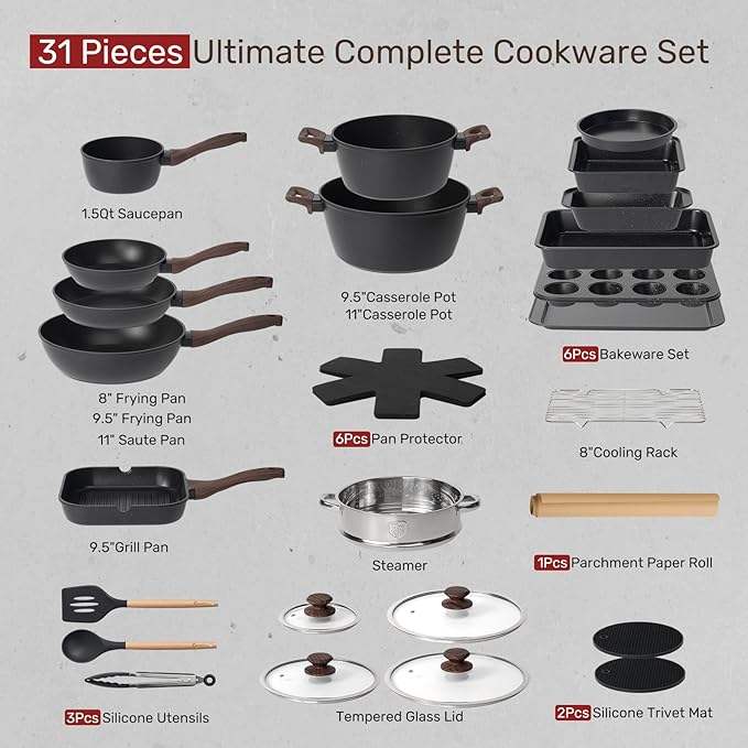 ORANGLES Cooking Set for Camping | 31‑Piece Heavy Duty Non‑Stick Aluminum Cookware - high resolution display - exposing craftsmanship - Image 2 of 6 | built for everyone | Cooking Set for Camping | 31‑Piece Heavy Duty Non‑Stick Aluminum Cookware for sale Georgia | Free Shipping ORANGLES