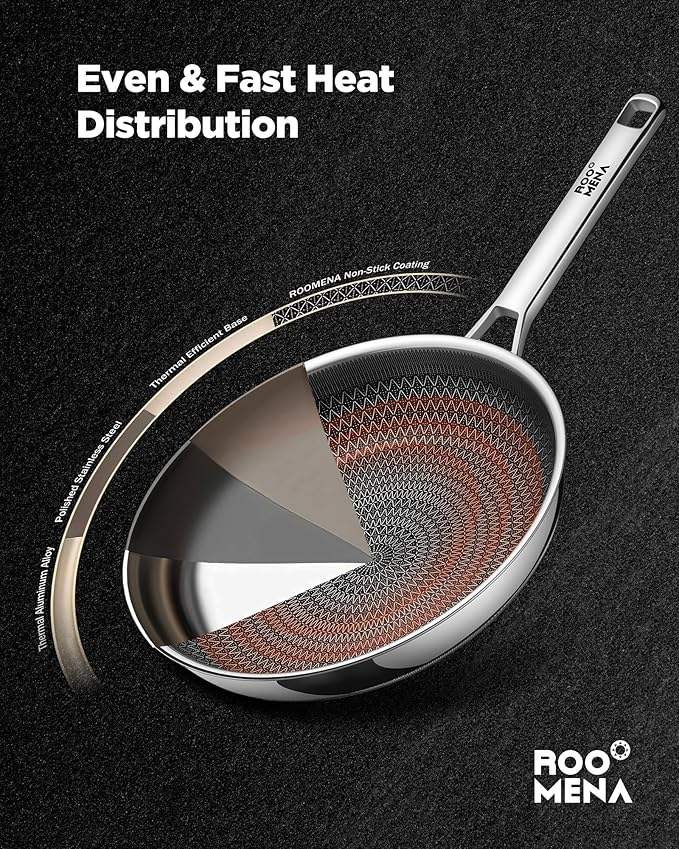 ORANGLES Stainless Steel Cookware Set | 17‑Piece Hybrid Non‑Stick Silver Collection - elegant presentation - exhibiting components - Image 6 of 6 | ideal for home | Discount on Stainless Steel Cookware Set | 17‑Piece Hybrid Non‑Stick Silver Collection Virginia | Free Shipping ORANGLES