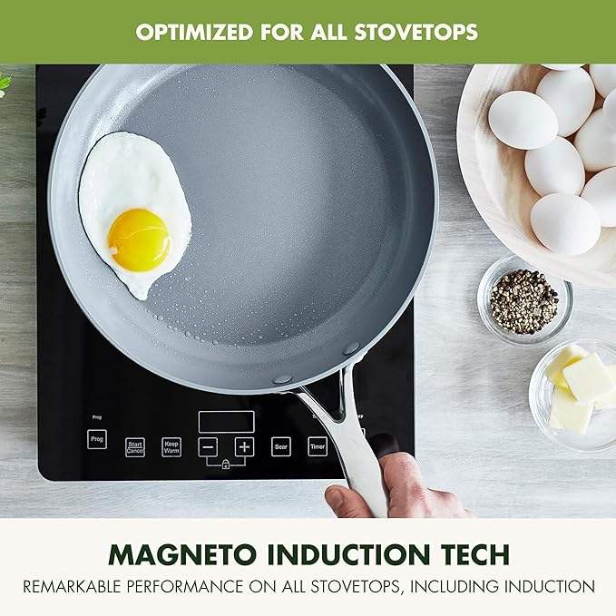 ORANGLES Frying Pan Set | Non‑Stick Induction Ceramic & Stainless Steel Cookware with Lids - full product showcase - displaying specifications - Image 5 of 5 | adapts to any space | Frying Pan Set | Non‑Stick Induction Ceramic & Stainless Steel Cookware with Lids deal New Jersey | Free Shipping ORANGLES