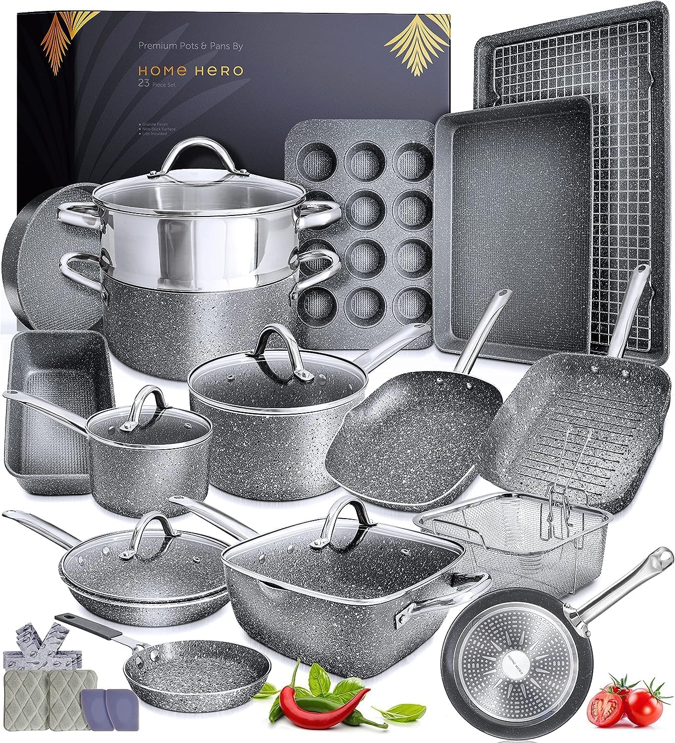 Best Cookware Set | 23‑Piece Granite Non‑Stick Induction Pots & Pans