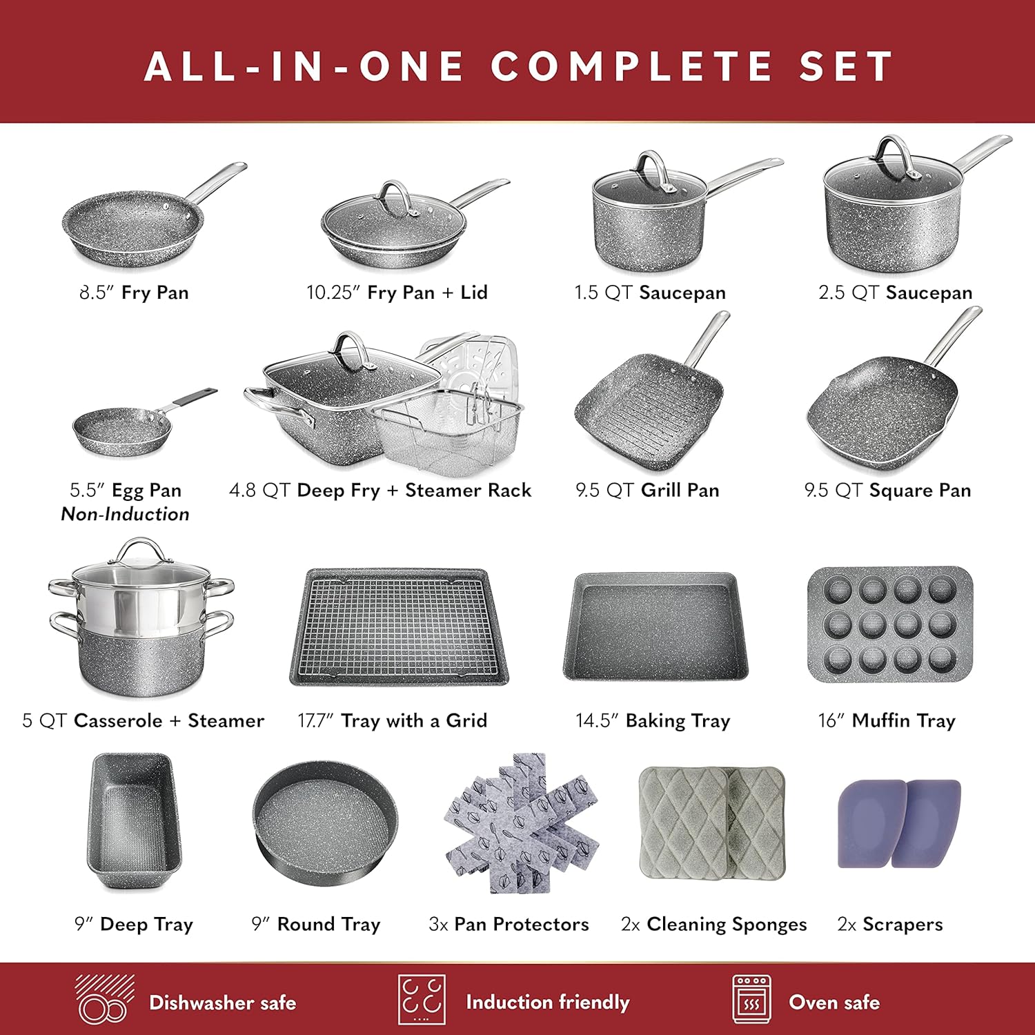 ORANGLES Best Cookware Set | 23‑Piece Granite Non‑Stick Induction Pots & Pans - high resolution display - exposing craftsmanship - Image 2 of 6 | built for everyone | Best Cookware Set | 23‑Piece Granite Non‑Stick Induction Pots & Pans for sale Georgia | Free Shipping ORANGLES