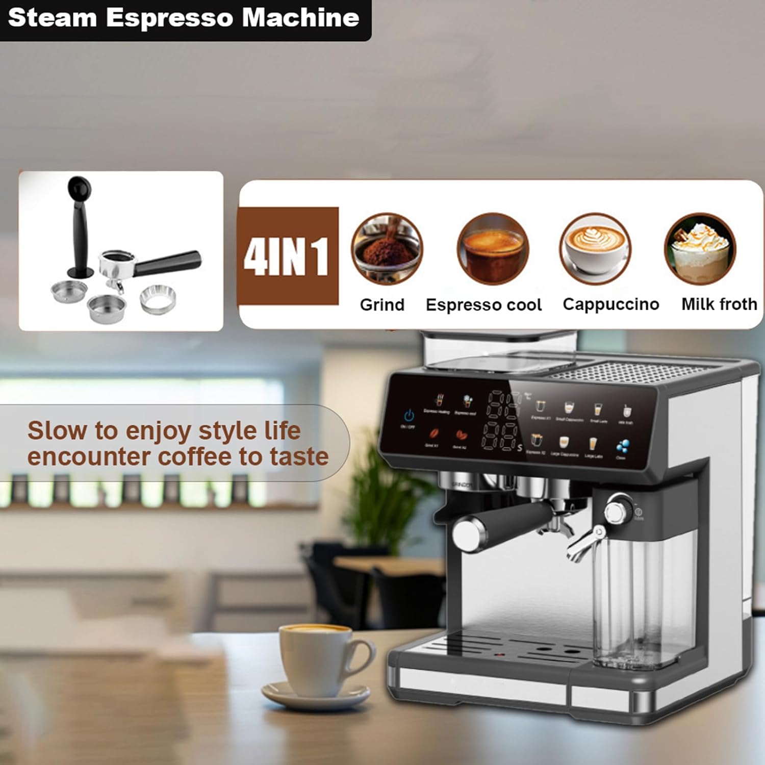 ORANGLES Automatic Coffee Machine | Italian‑Style Smart Grinder & Milk System - high resolution display - exposing craftsmanship - Image 2 of 6 | built for everyone | Automatic Coffee Machine | Italian‑Style Smart Grinder & Milk System for sale Georgia | Free Shipping ORANGLES