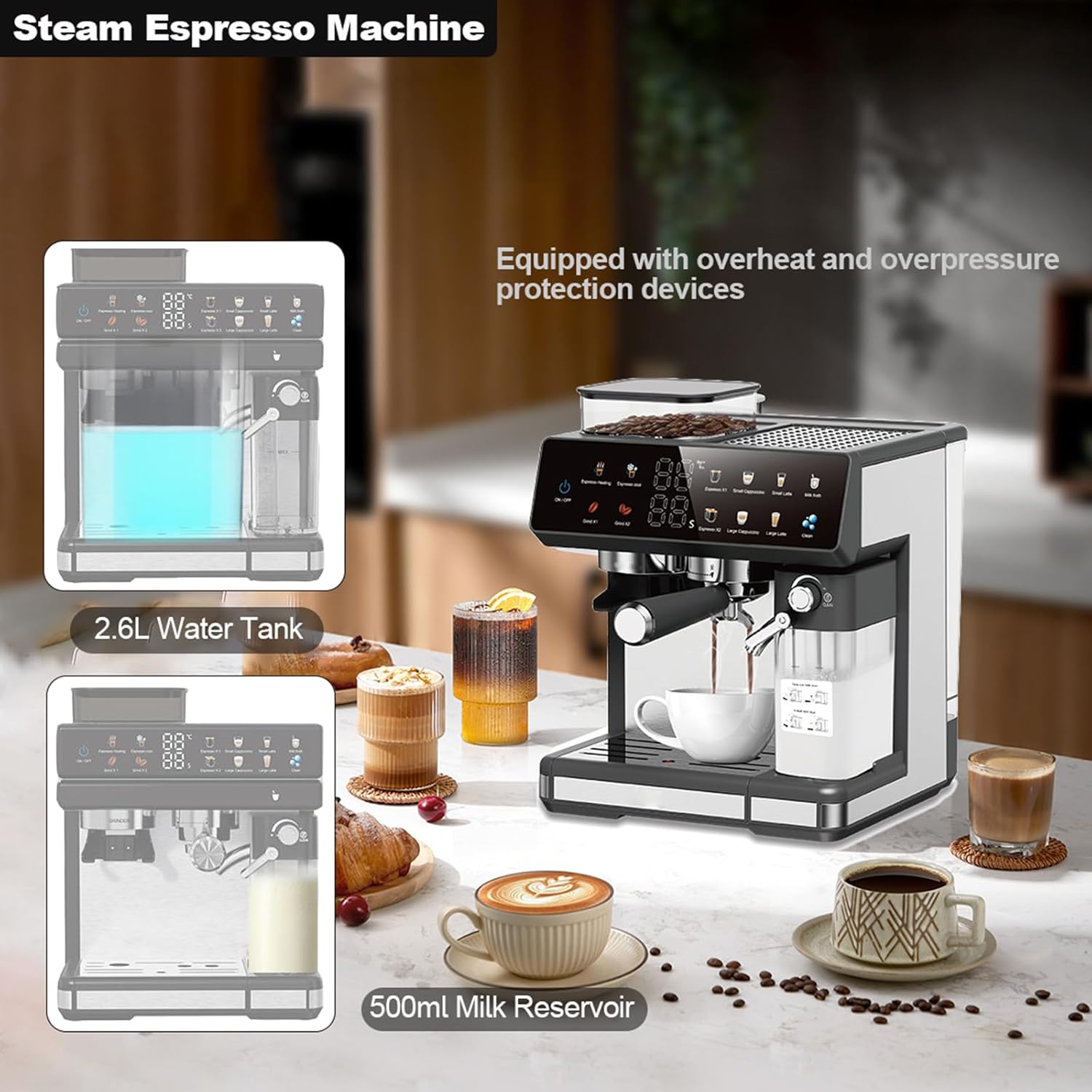 ORANGLES Automatic Coffee Machine | Italian‑Style Smart Grinder & Milk System - detailed closeup view - illustrating benefits - Image 3 of 6 | created for all | Shop Automatic Coffee Machine | Italian‑Style Smart Grinder & Milk System North Carolina | Free Shipping ORANGLES