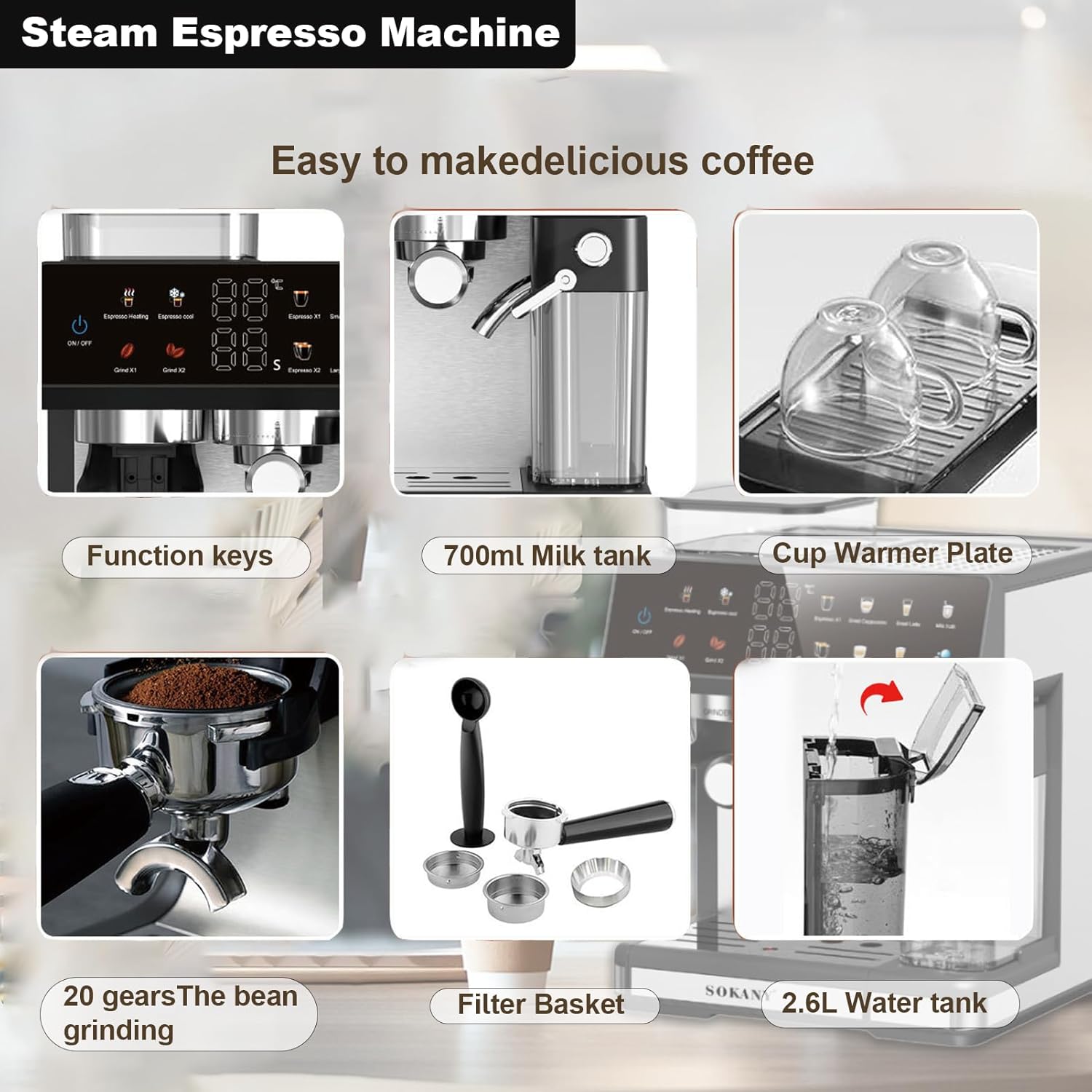 ORANGLES Automatic Coffee Machine | Italian‑Style Smart Grinder & Milk System - elegant presentation - exhibiting components - Image 6 of 6 | ideal for home | Discount on Automatic Coffee Machine | Italian‑Style Smart Grinder & Milk System Virginia | Free Shipping ORANGLES