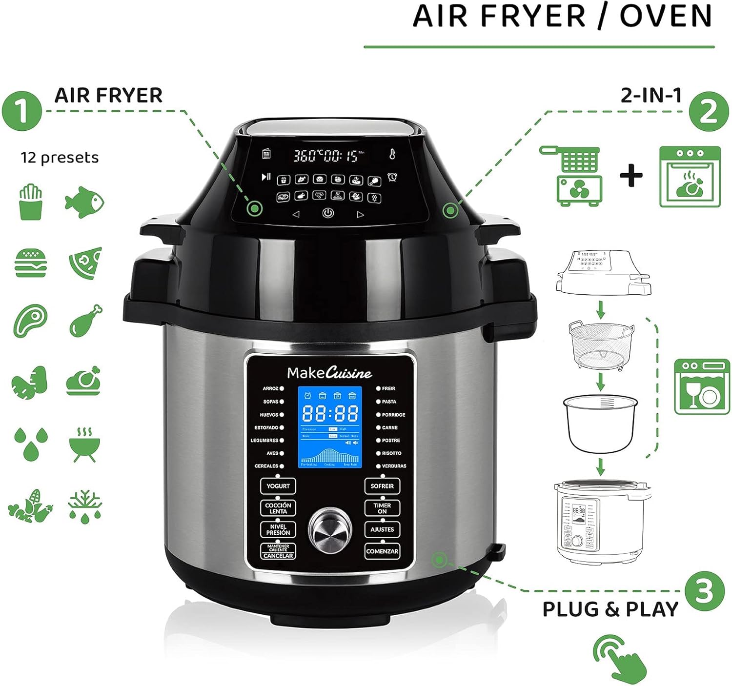 ORANGLES Ninja Pressure Cooker 6L Smart Air Fryer Combo - detailed closeup view - illustrating benefits - Image 3 of 4 | created for all | Shop Ninja Pressure Cooker 6L Smart Air Fryer Combo North Carolina | Free Shipping ORANGLES