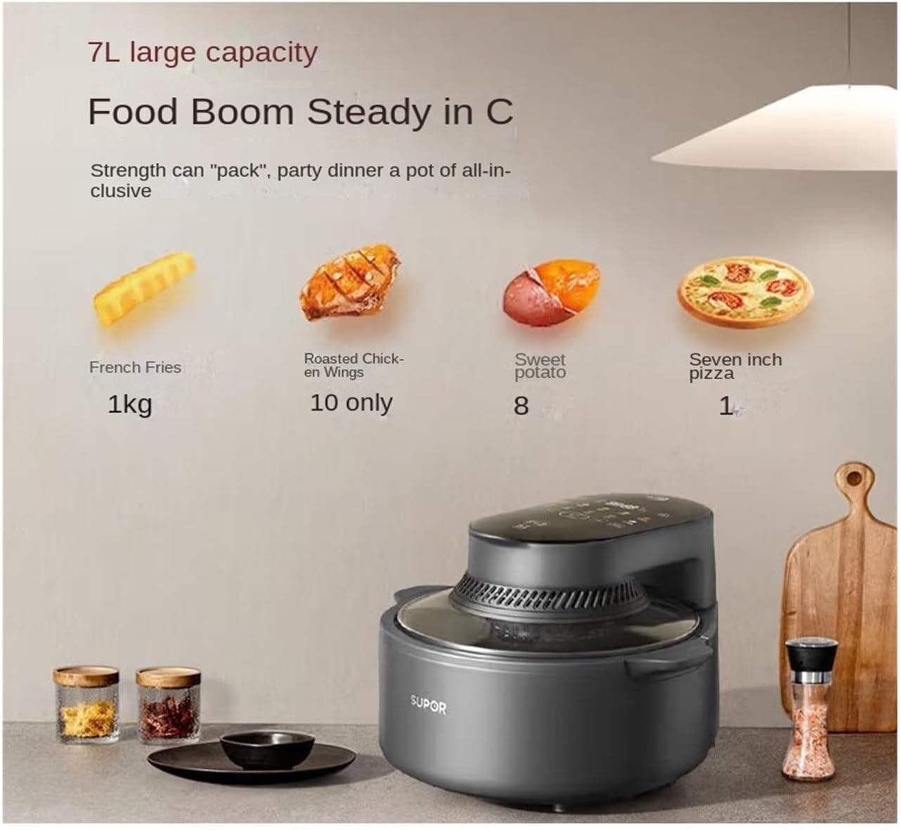 ORANGLES Air Fryer with Glass Basket 7.5L 18‑in‑1 Fast Cook - detailed closeup view - illustrating benefits - Image 3 of 5 | created for all | Shop Air Fryer with Glass Basket 7.5L 18‑in‑1 Fast Cook North Carolina | Free Shipping ORANGLES