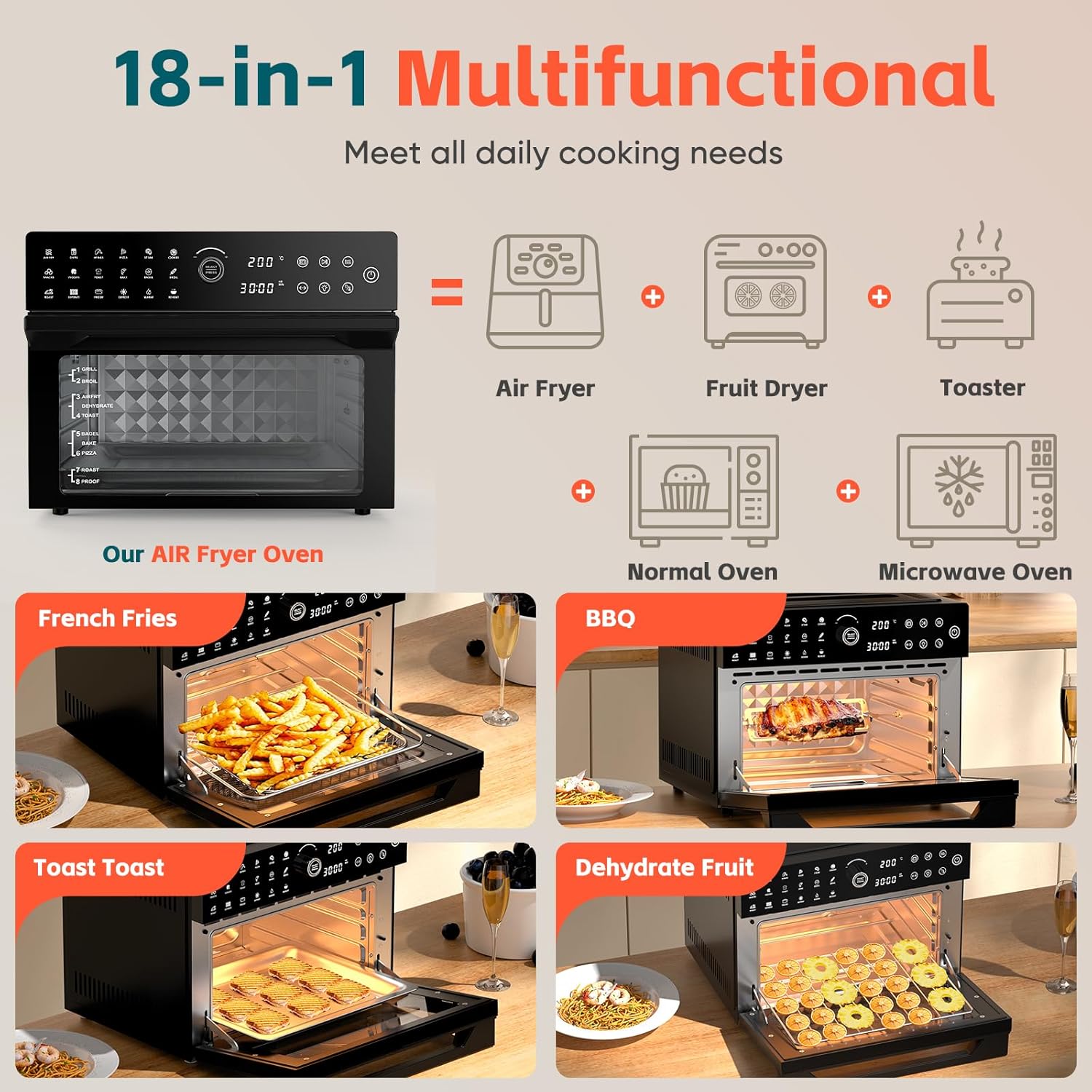 ORANGLES Toaster Oven Air Fryer Combo 32QT 18‑in‑1 Convection - high resolution display - exposing craftsmanship - Image 2 of 6 | built for everyone | Toaster Oven Air Fryer Combo 32QT 18‑in‑1 Convection for sale Georgia | Free Shipping ORANGLES